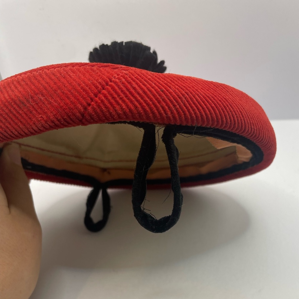 Vintage 60s MCM Red & Black Corduroy Calot Partial Hat / Fascinator W Puff - Picture 8 of 8